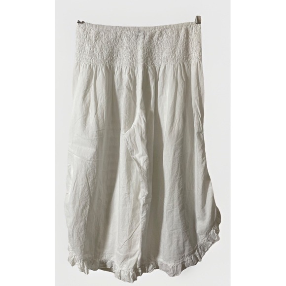 Zury White Ruffled Ruched Waist Wide Leg Bloomer Style Cropped Cotton Pants Med - Picture 6 of 10